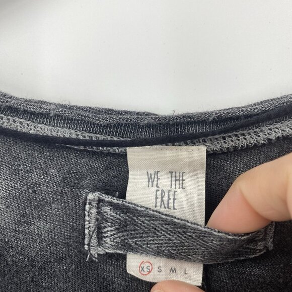 Free People XS Oversized First Base Henley Top Washed Out Black Boxy Burnout - Picture 5 of 13